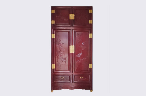 四川高端中式家居装修深红色纯实木衣柜